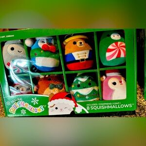New Squishmallows 8 Piece Plush Ornament Set Holiday Winter Box Collection.